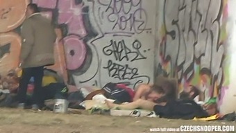 Voyeuristic Glimpse Of A Czech Homeless Threesome In Public