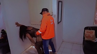 Masturbation And Fucking With Delivery Man In Lingerie